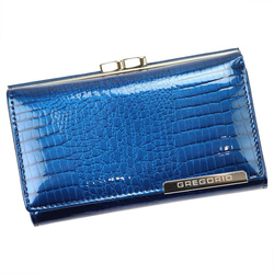 Gregorio portmonetka skóra naturalna niebieski lakierowana skóra węża -