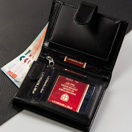 Portfel męski czarny Peterson skóra naturalna na zatrzask ochrona RFID