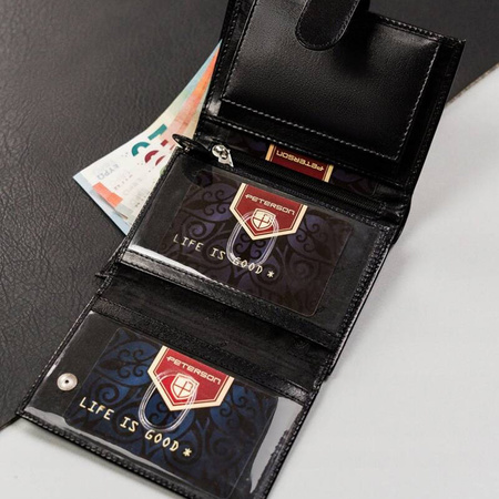 Portfel męski czarny Peterson skóra naturalna na zatrzask ochrona RFID