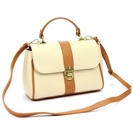 Vera Pelle torebka kuferek skóra naturalna beżowy