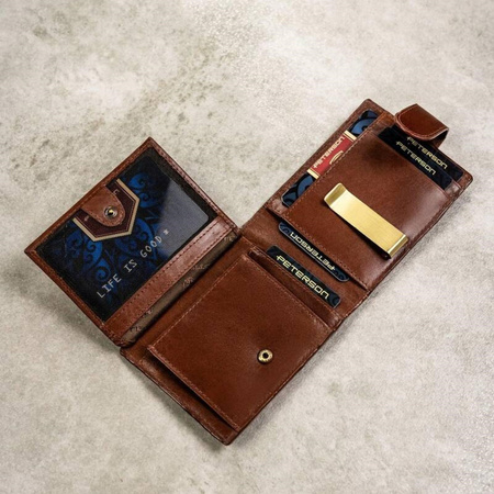 PETERSON skórzany portfel męski w zestawie etui brelok skóra naturalna RFID