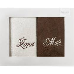 KOMPLET RĘCZNIKÓW MĄŻ ŻONA 2 SZT. 70 X 140 CM KREMOWY