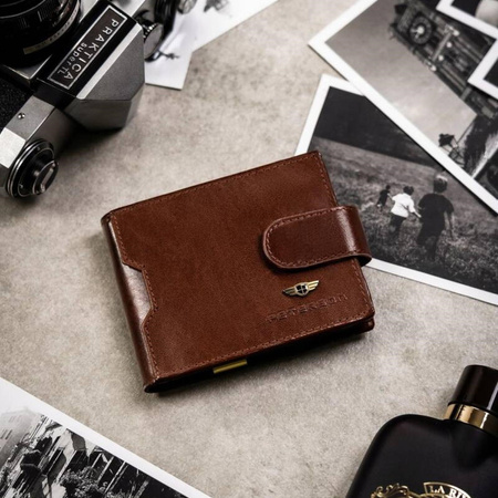 PETERSON skórzany portfel męski w zestawie etui brelok skóra naturalna RFID