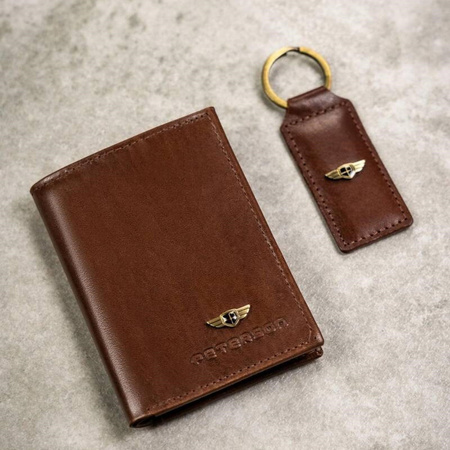 PETERSON skórzany portfel męski w zestawie etui brelok skóra naturalna RFID