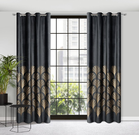 Zasłona gotowa czarna na przelotki 140X250 