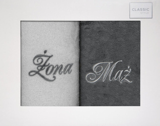 KOMPLET RĘCZNIKÓW MĄŻ ŻONA 47 X 37 X 7 CM SREBRNY