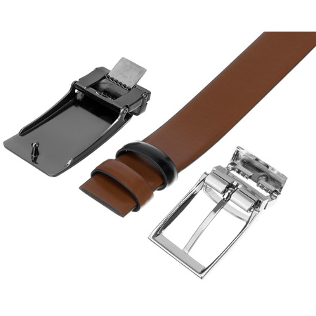 Zestaw pasek skórzany męski do spodni PETERSON czarny brązowy dwustronny