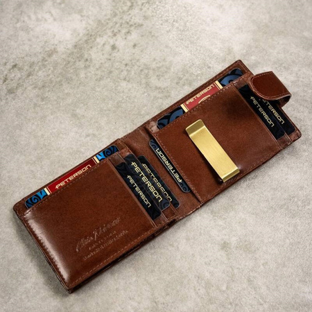 PETERSON skórzany portfel męski w zestawie etui brelok skóra naturalna RFID