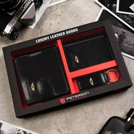 PETERSON ZESTAW portfel etui brelok skóra naturalna pomysł na prezent