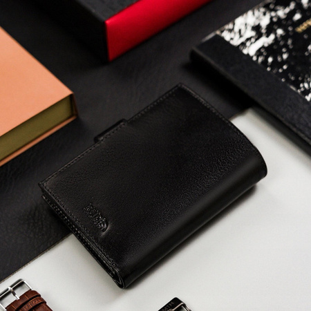 Portfel męski czarny Peterson skóra naturalna na zatrzask ochrona RFID