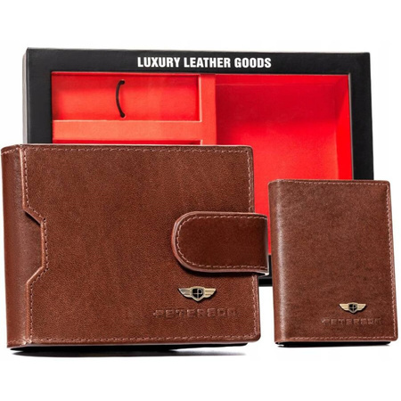 PETERSON skórzany portfel męski w zestawie etui brelok skóra naturalna RFID