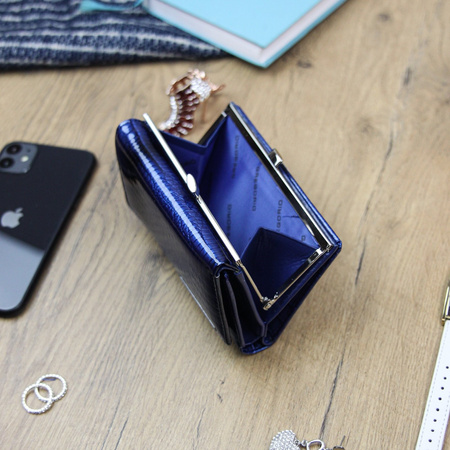 Gregorio portmonetka skóra naturalna niebieski lakierowana skóra węża -