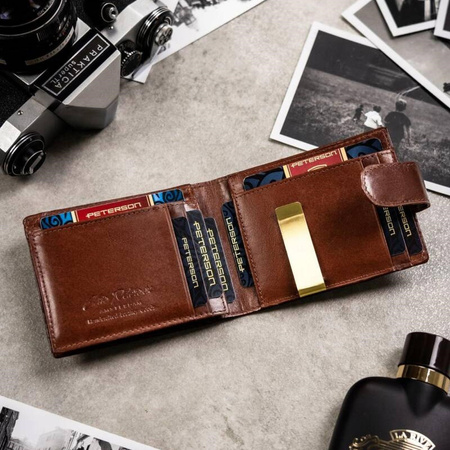 PETERSON skórzany portfel męski w zestawie etui brelok skóra naturalna RFID