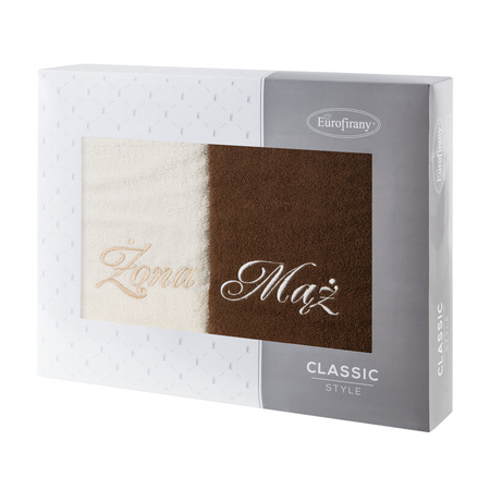 KOMPLET RĘCZNIKÓW MĄŻ ŻONA 47 X 37 X 7 CM KREMOWY