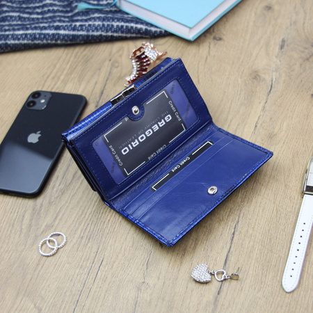 Gregorio portmonetka skóra naturalna niebieski lakierowana skóra węża -