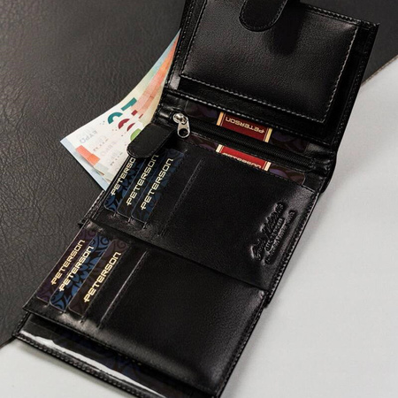 Portfel męski czarny Peterson skóra naturalna na zatrzask ochrona RFID