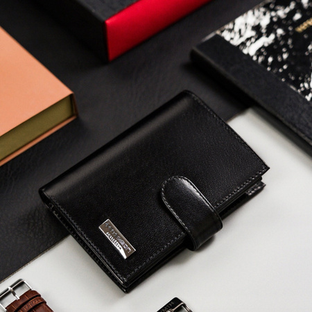 Portfel męski czarny Peterson skóra naturalna na zatrzask ochrona RFID