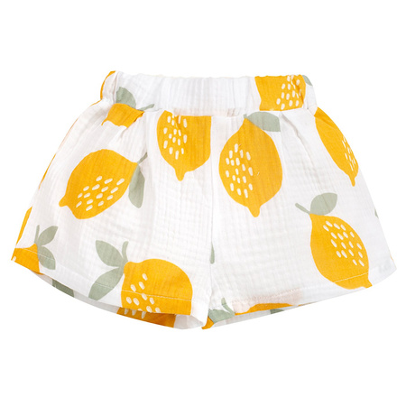 Spodenki krótkie muslin LEMONS écru,cytryny 128