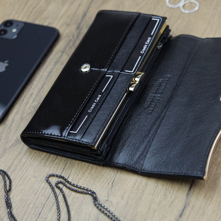 Skórzany pasek SILVER czarny 105-120-cm