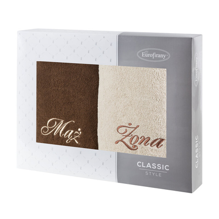 KOMPLET RĘCZNIKÓW MĄŻ ŻONA 47 X 37 X 7 CM BEŻOWY