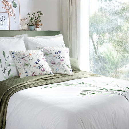 KOMPLET POŚCIELI SATYNOWEJ HAFT 220 X 200 CM BIAŁY