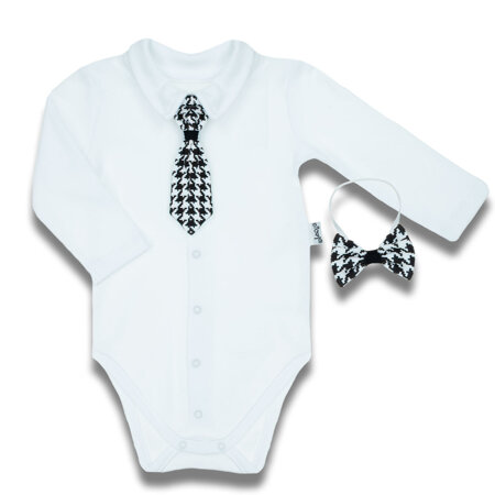 Body krawat muszka niemowlęce rozpinane kopertowo dla chłopca długi rękaw Nicol Viki 