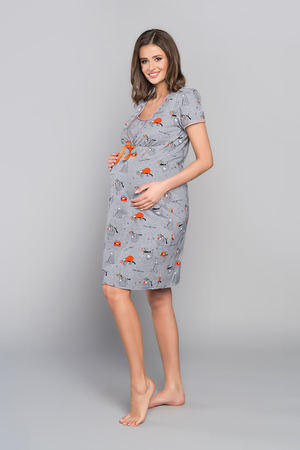Italian Fashion Koszula nocna damska ciążowa  LENI krótki rękaw druk melanż