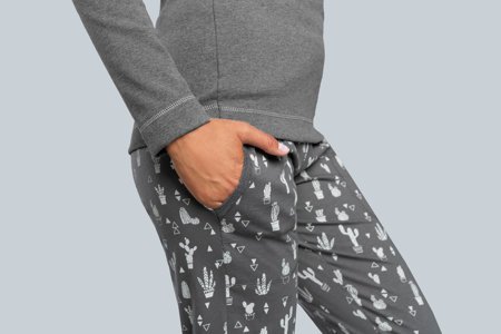 Italian Fashion Piżama damska ALOA długi rękaw długie spodnie  śr.melanż/druk 