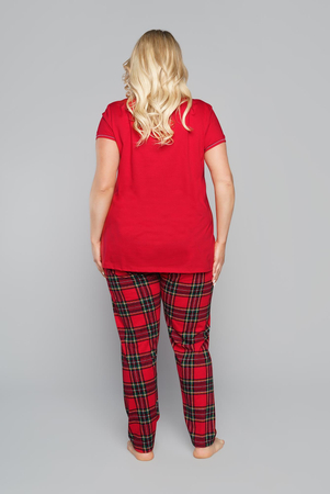 Italian Fashion Piżama damska świąteczna SANTA krótki rękaw długie spodnie czerwony/druk 