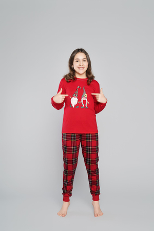 Italian Fashion Piżama dziewczęca SANTA długi rękaw długie spodnie czerwony/druk 