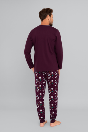 Italian Fashion Piżama męska MANFRED długi rękaw długie spodnie burgund/druk 